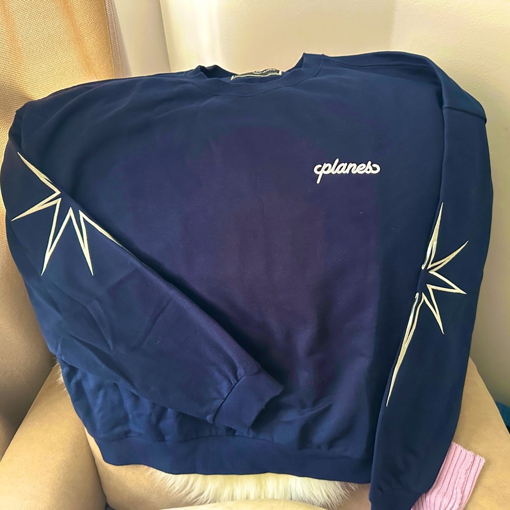 Designer Paper Planes Navy Sweater NEW LG